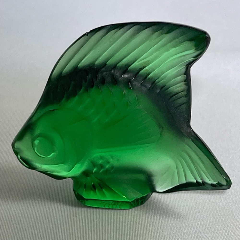 Lalique Crystal Signed Fish Sculpture EMERALD GREEN